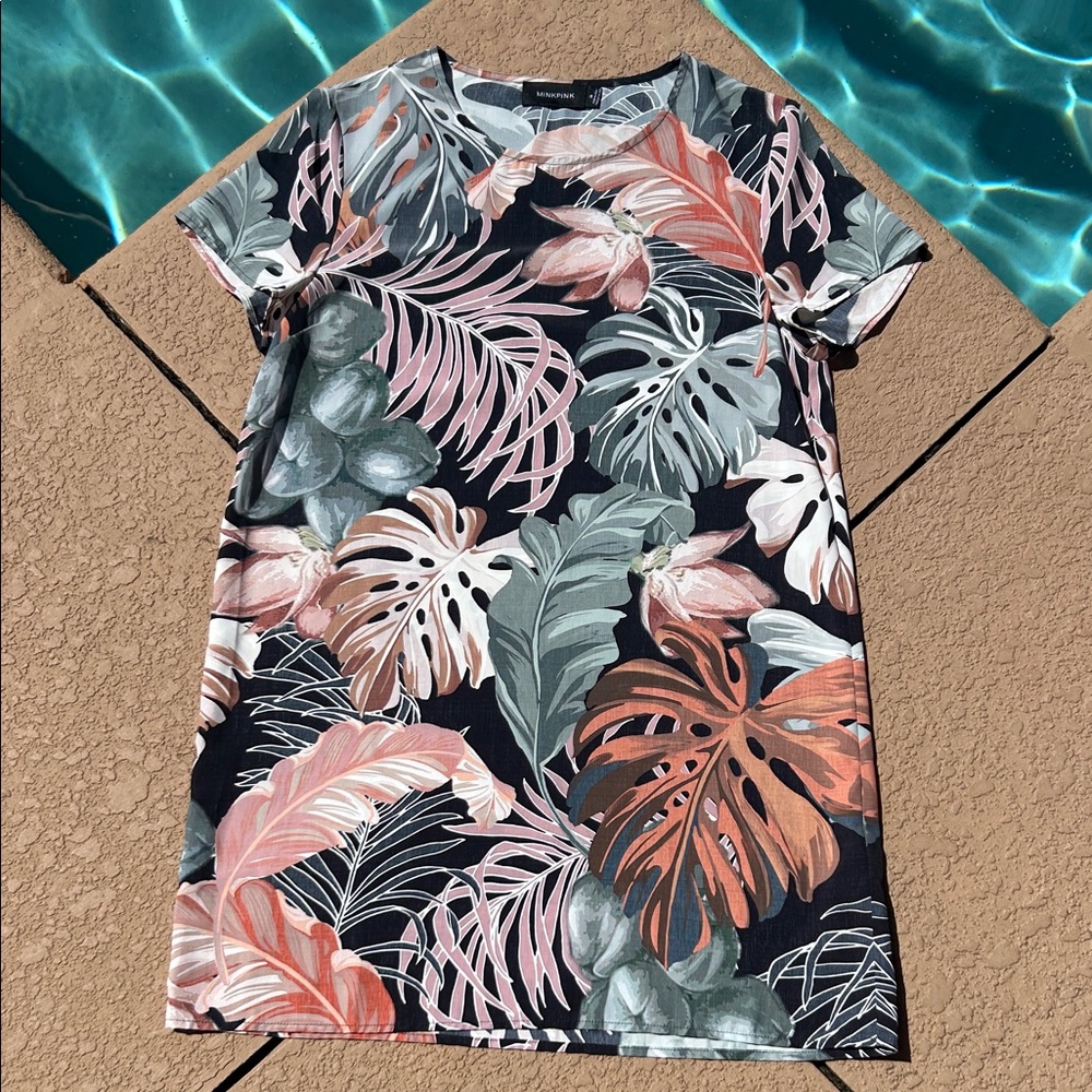 MINKPINK Floral Leaf Print Tunic Dress Coverup
